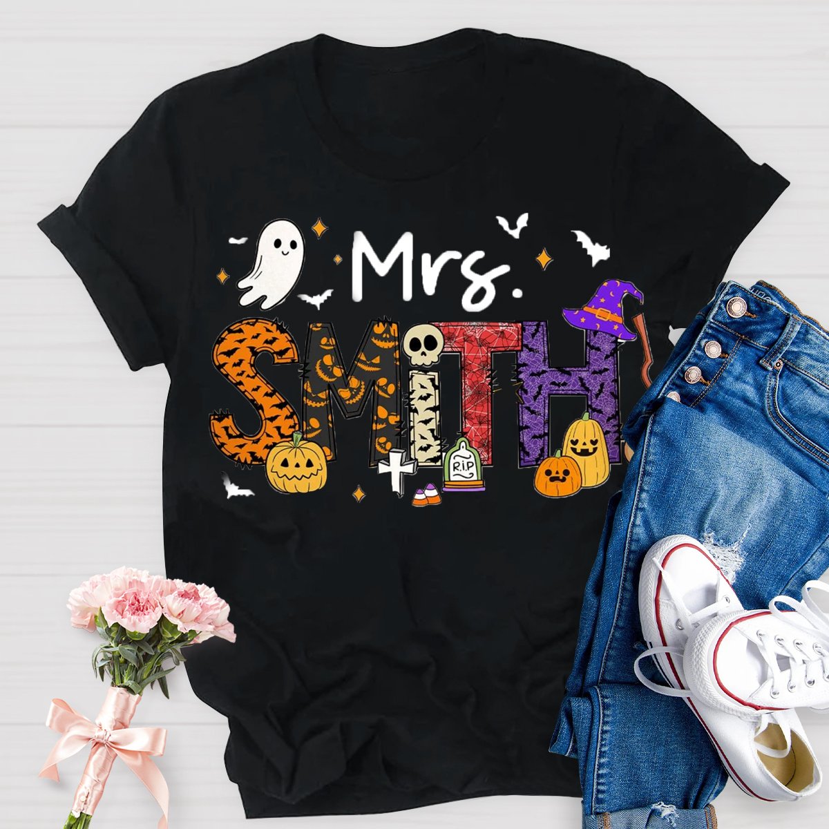 Personalized Name Happy Halloween Teacher T-Shirt