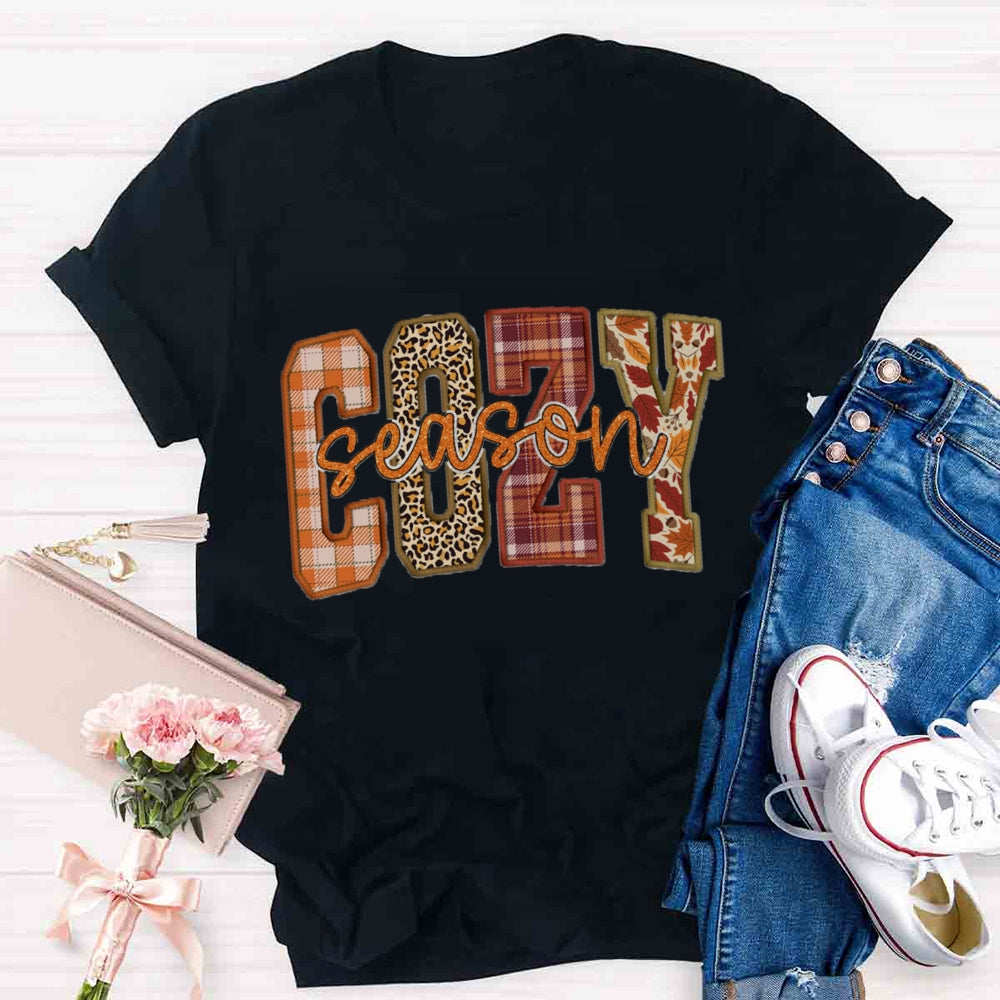 Cozy Season Fall Halloween Thanksgiving Casual Print T-shirt