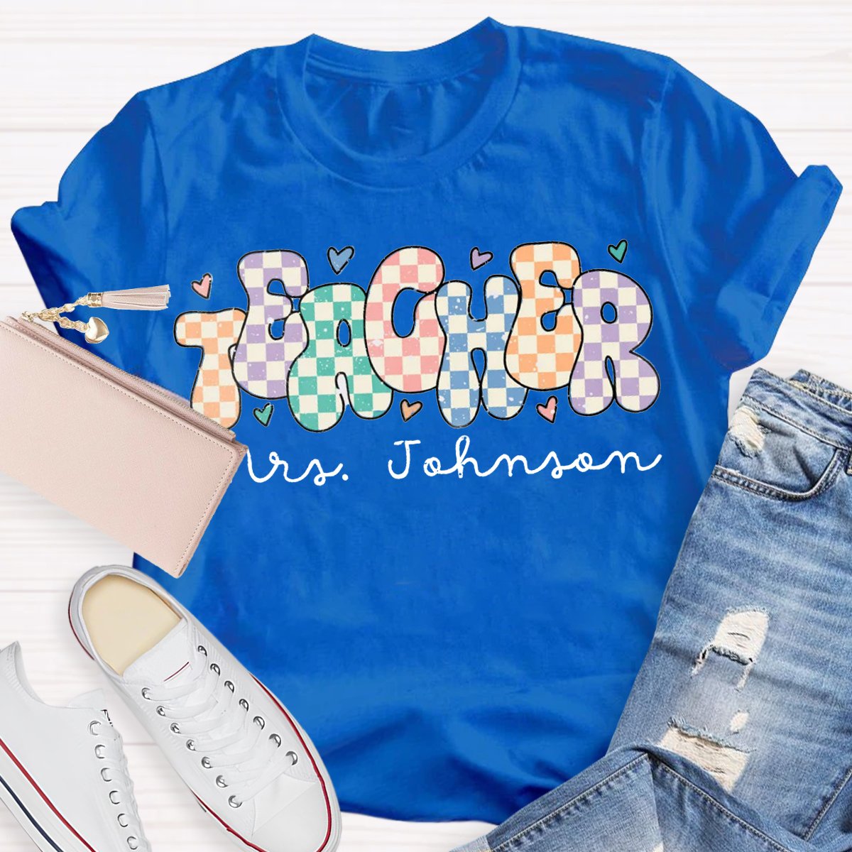 Personalized Name Colorful chessboard design T-shirt