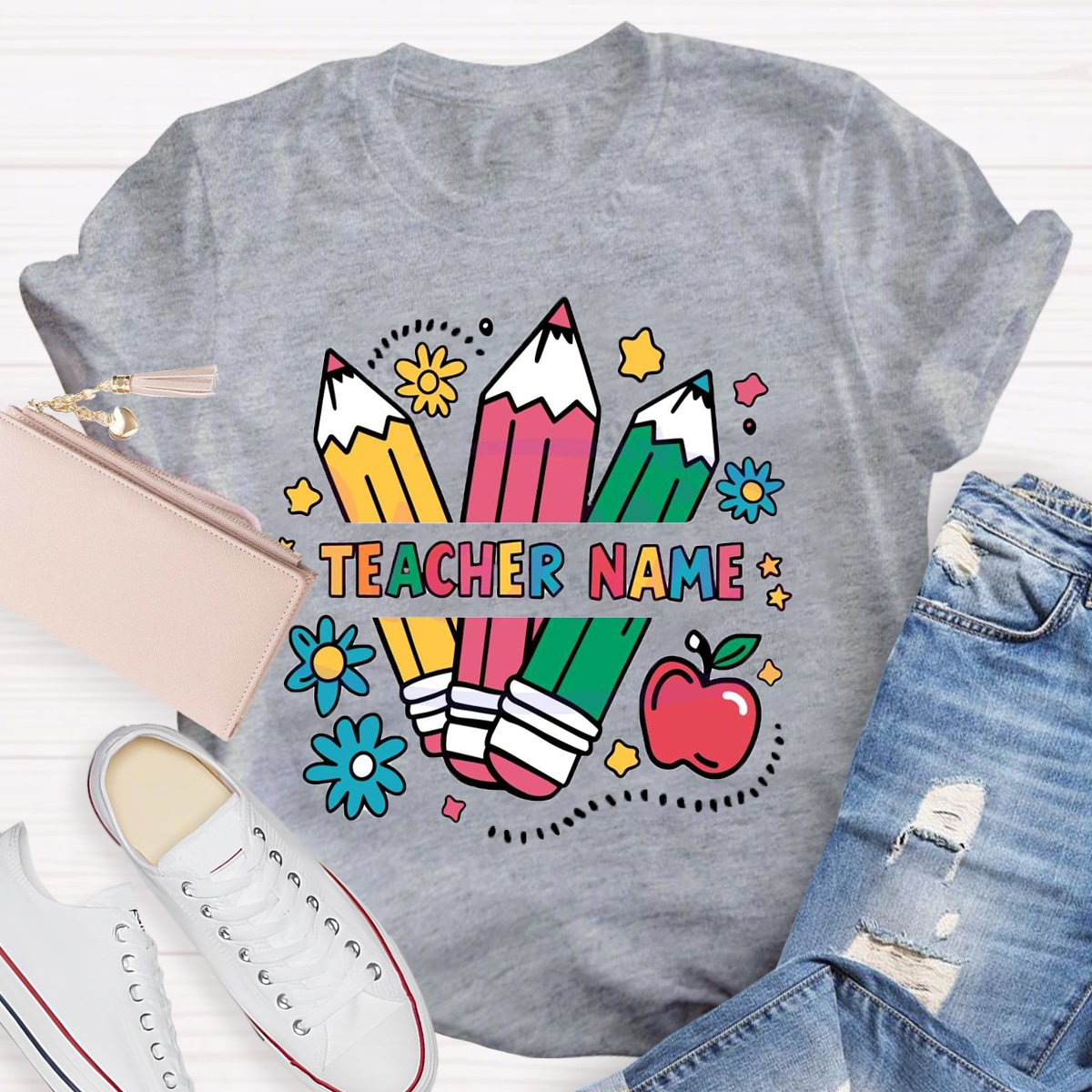 Personalized Teacher Name Kindergarten Pencil T-shirt