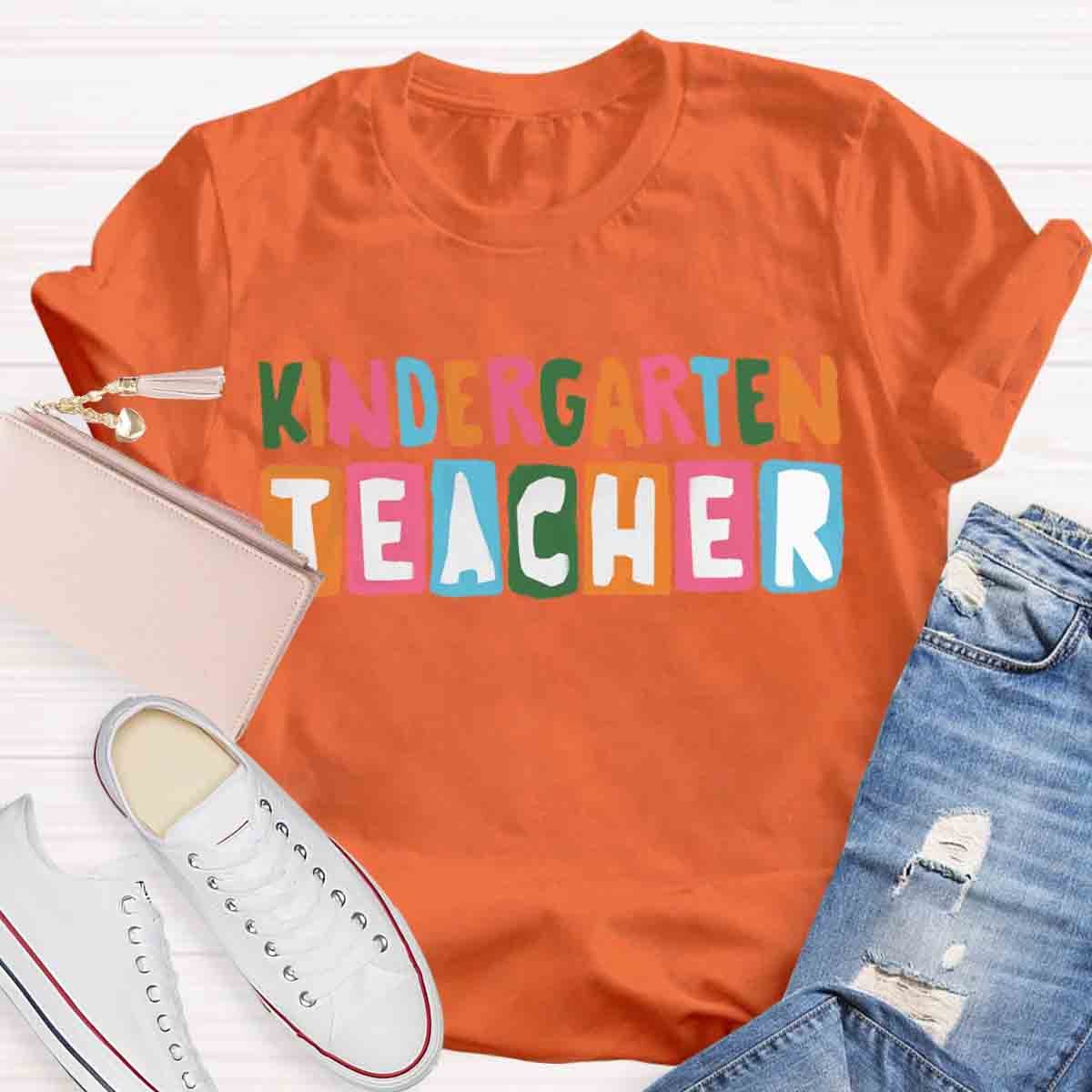 Personalized Grade Color Block Kindergarten Teacher Shirt