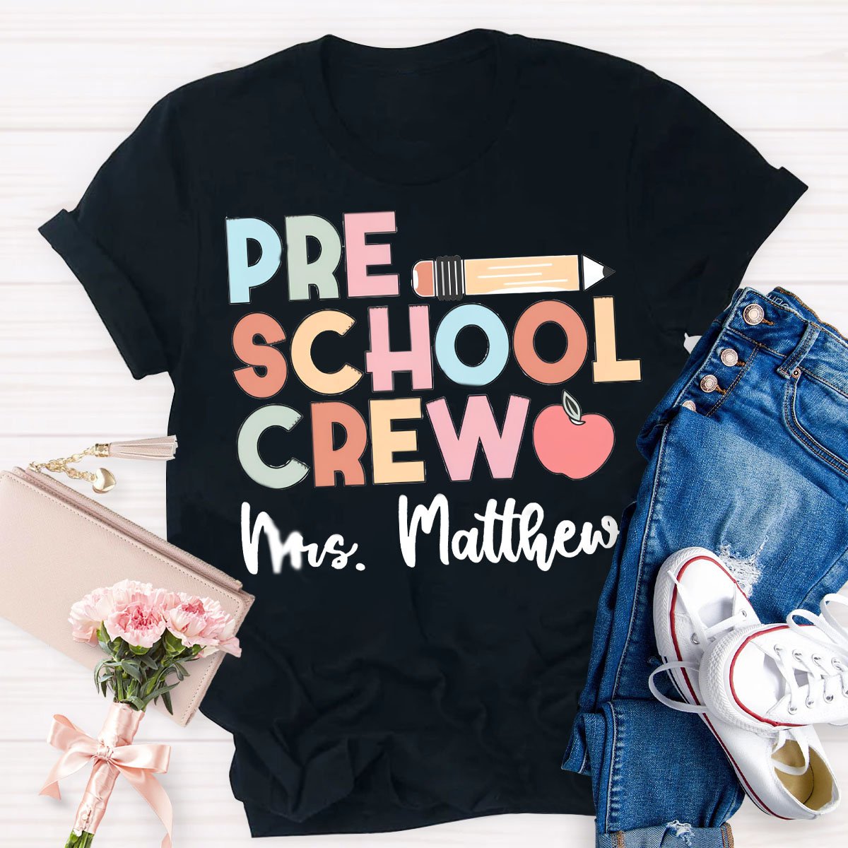 Personalized Teacher's Name And Grade Colorful Teacher T-Shirt