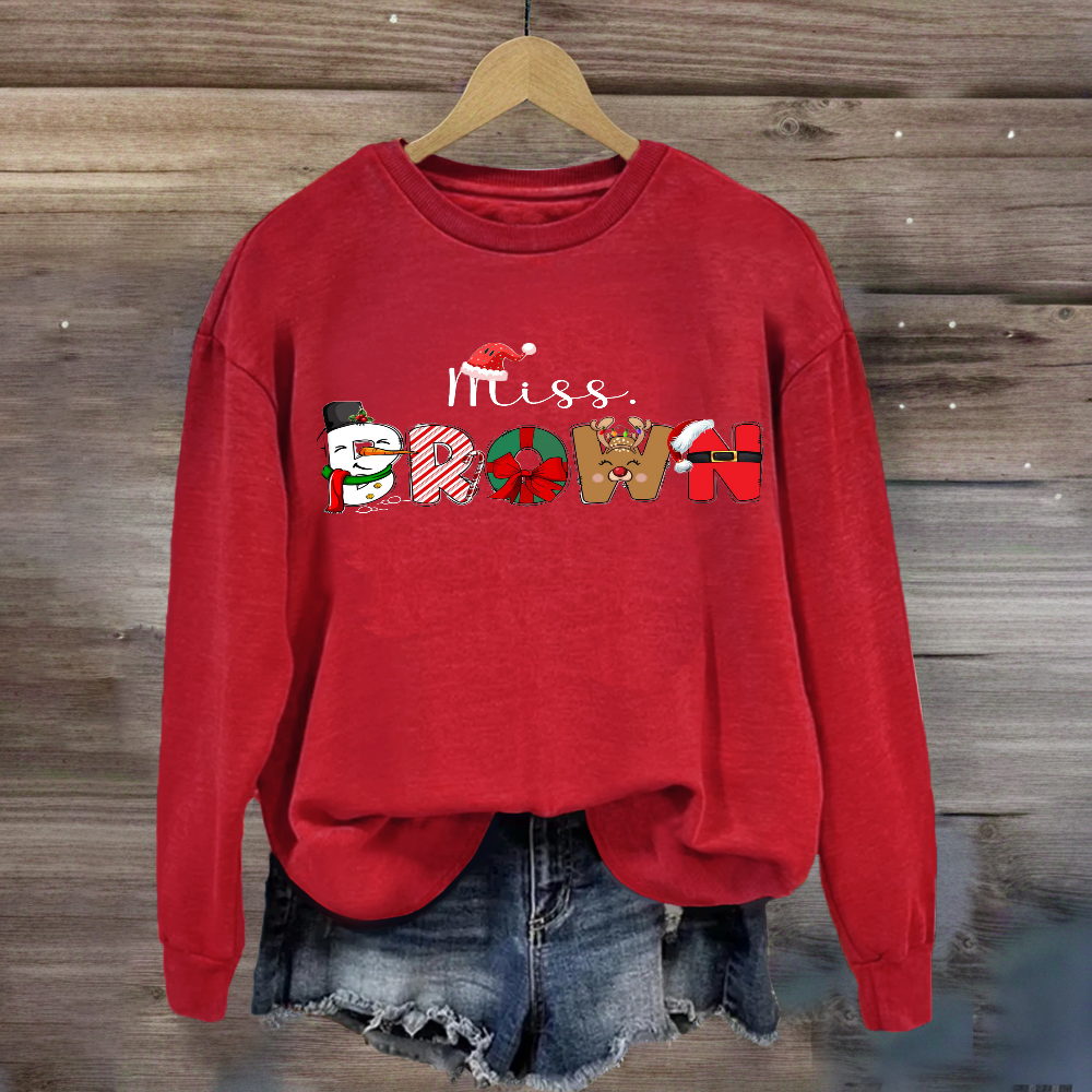 Personalized Name Christmas Hat Snowman Design Sweatshirt