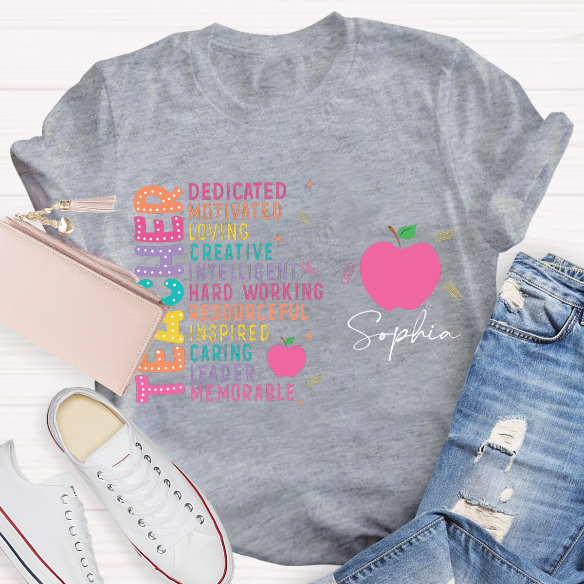 Personalized Your Name Funny Apple Design Teacher T-Shirt