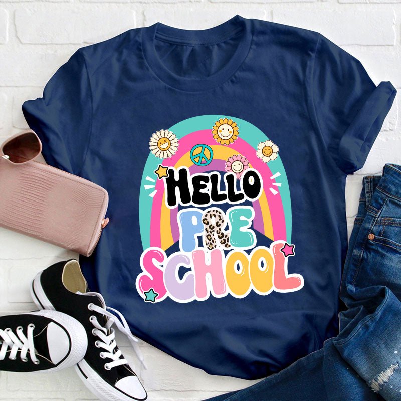 Personalized Grade Hello Rainbow Teacher T-Shirt