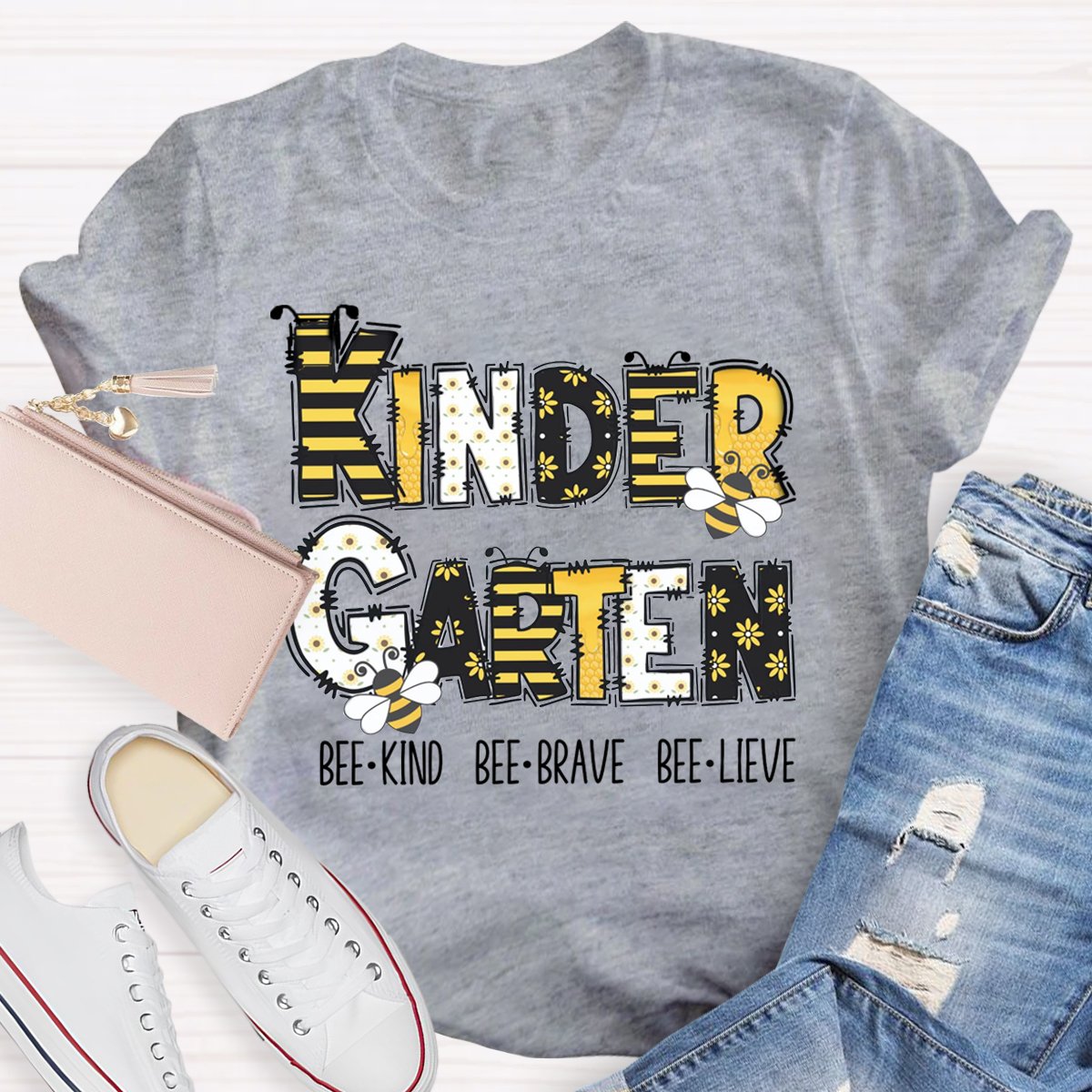 Personalized Grade Bee Kind, Brave, Believe Motivational Teacher T Shirt