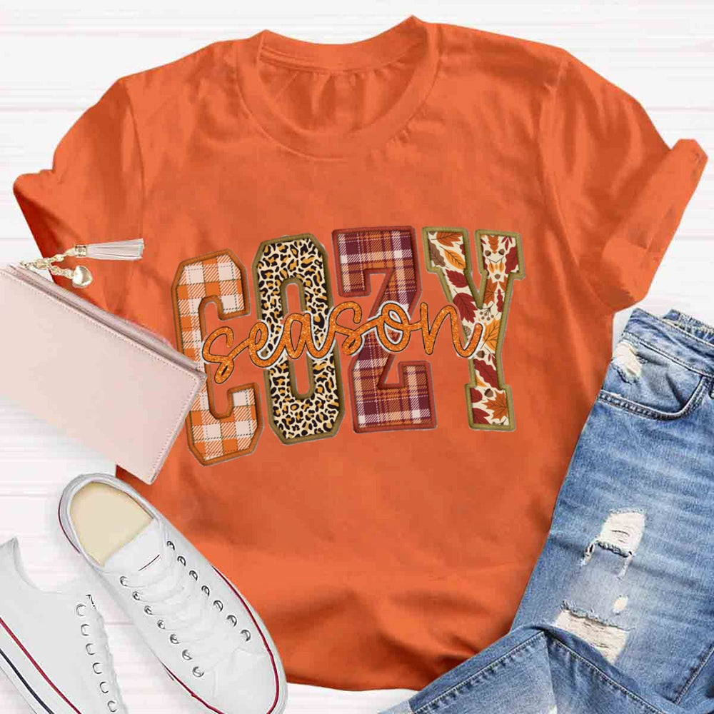 Cozy Season Fall Halloween Thanksgiving Casual Print T-shirt