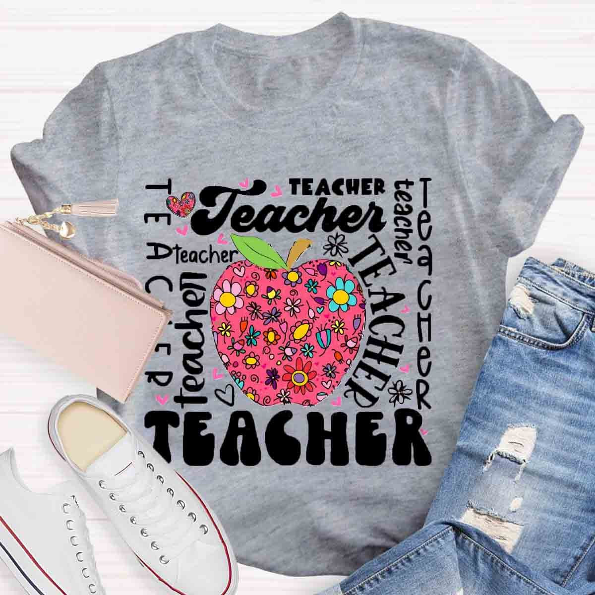 Teacher Apple Floral  T-Shirt