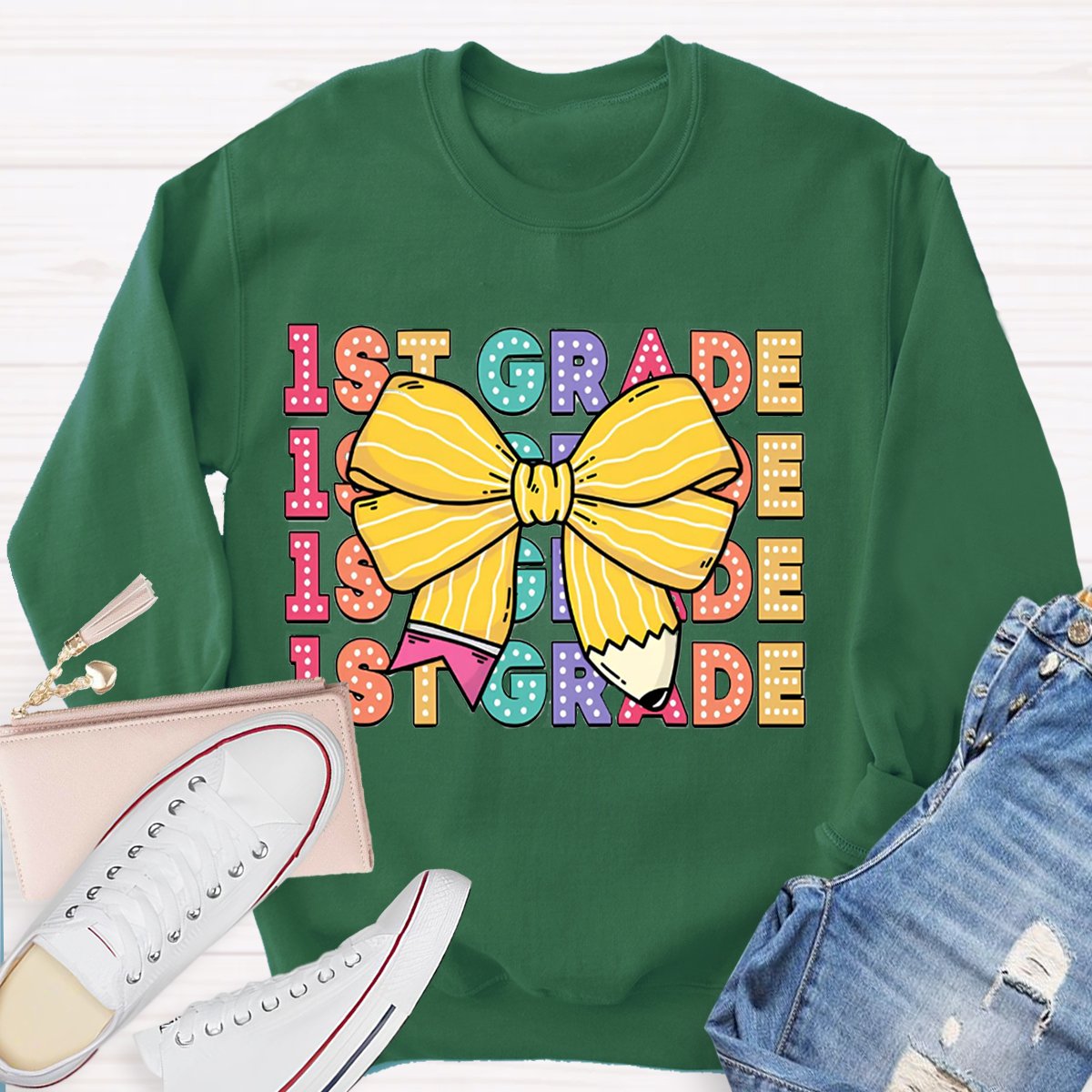 Personalized Grade Bow Design Sweatshirt