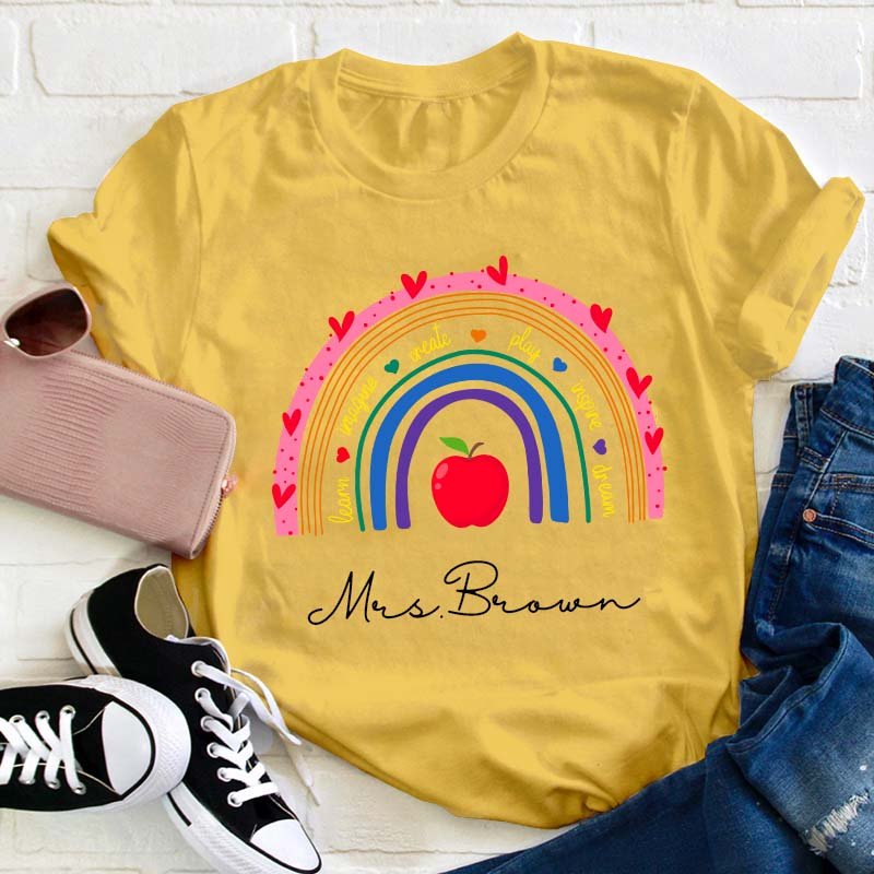 Personalized Name Learn Imagine Create Play Inspire Dream Teacher T-Shirt