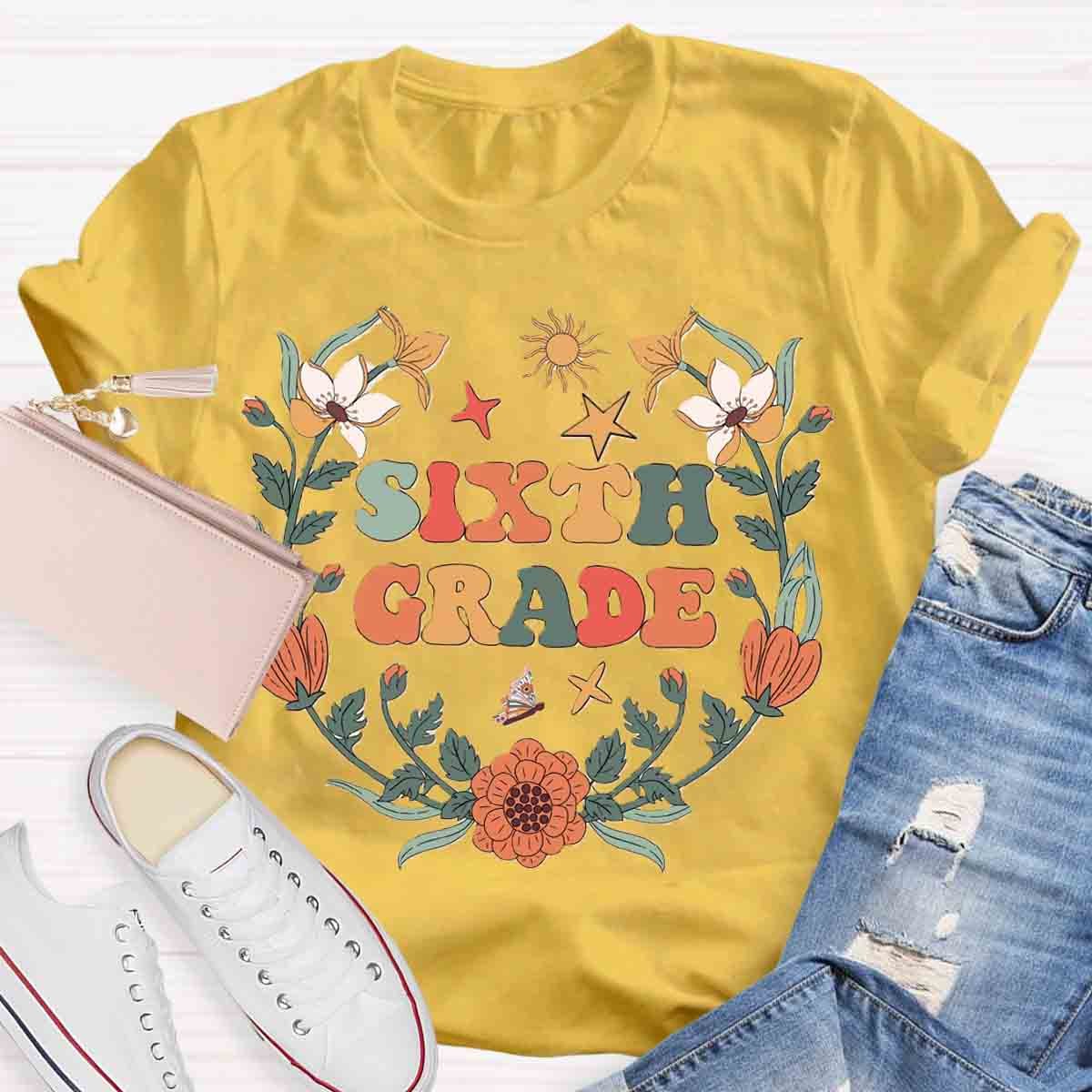 Personalized Grade Wildflowers Fourth Grade Teacher Shirt