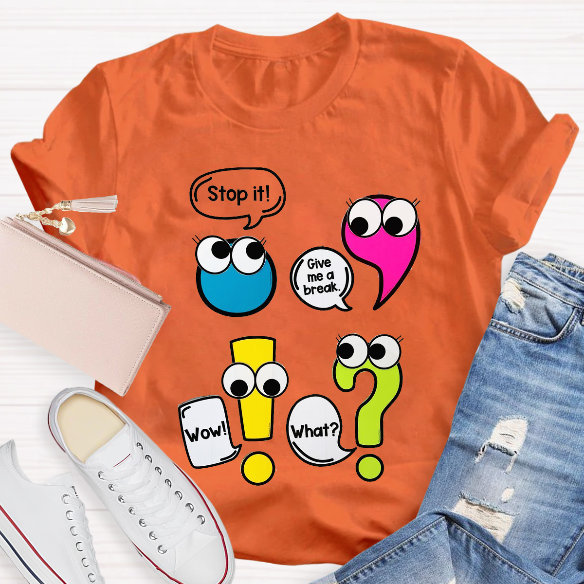 Funny Punctuation Marks Cute and Humorous Cartoon Characters T-Shirt