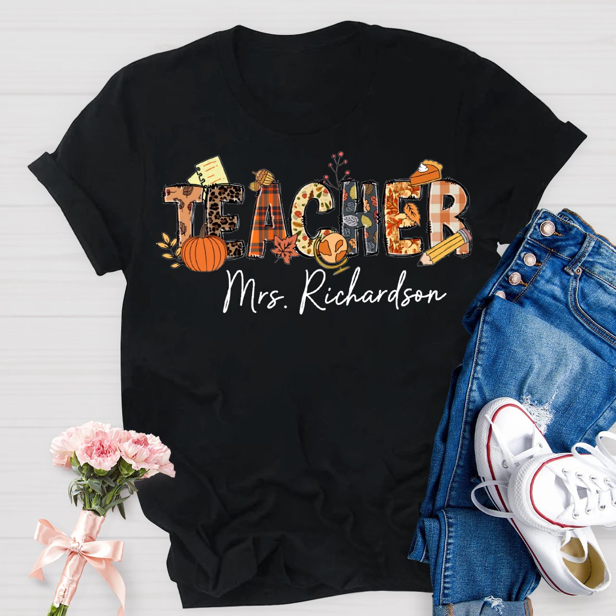 Personalized Teacher Name Fall Season T-shirt