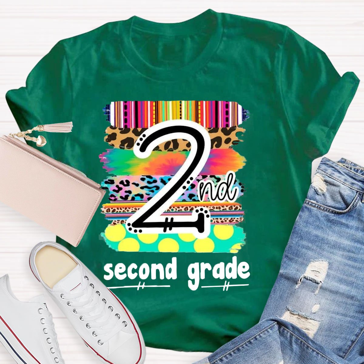 Personalized Grade Brilliant Colors Teacher T-shirt