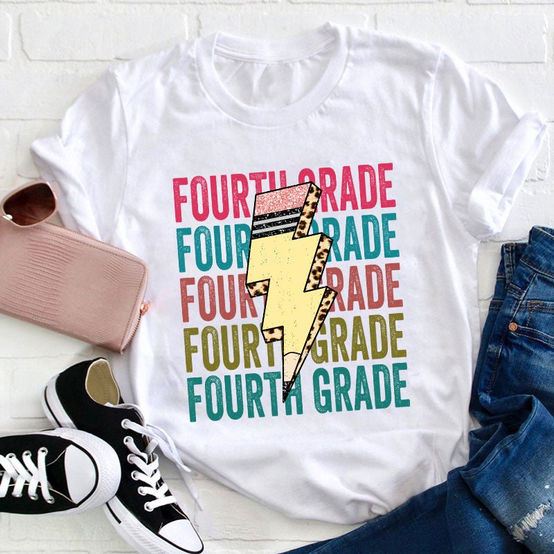 Personalized Grade Pencil Lightning Teacher T-Shirt