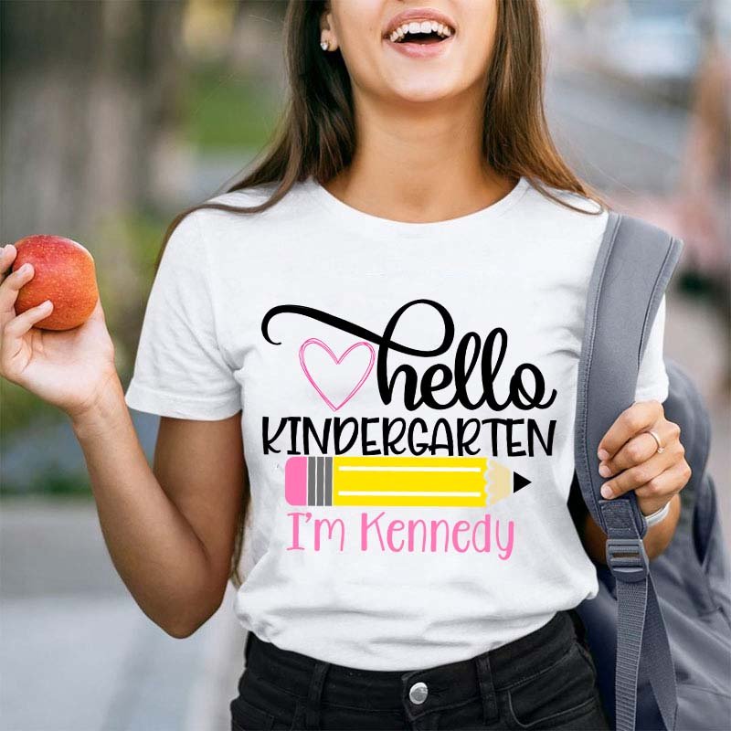 Personalized Grade And Name Hello Kindergarten Teacher T-Shirt