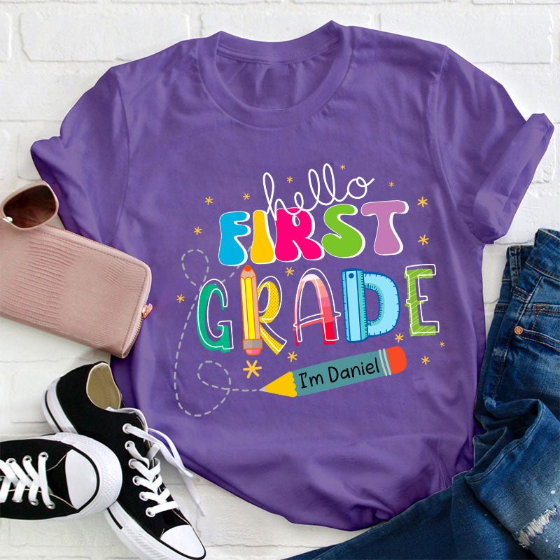 Personalized Name And Grade Hello I'm Teacher T-Shirt