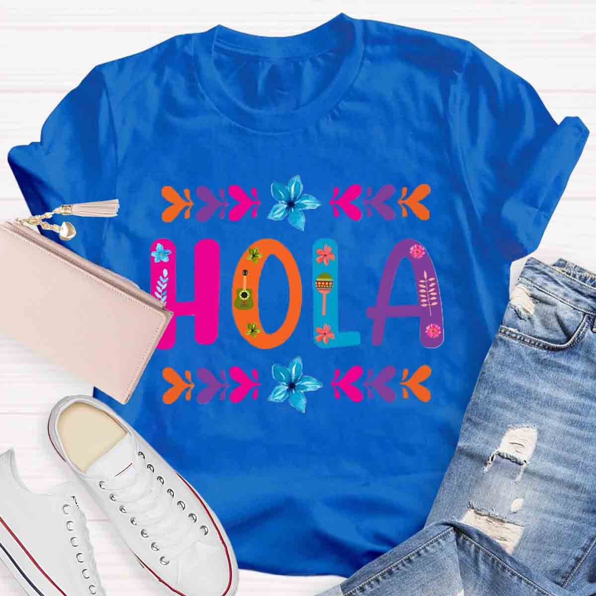 Floral Hola Spanish Teacher T-Shirt