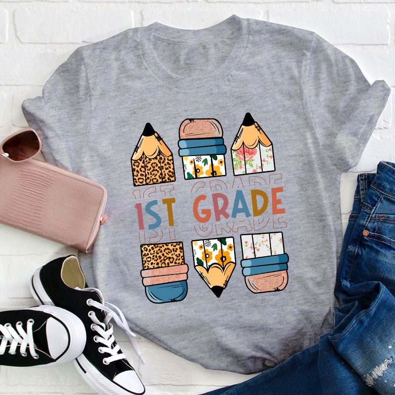 Personalized Grade Back To School Colored Pencil Teacher T-Shirt