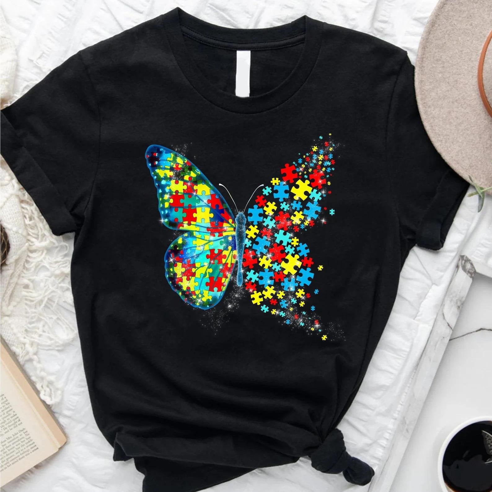 Colorful Puzzle Butterfly Teacher T-Shirt