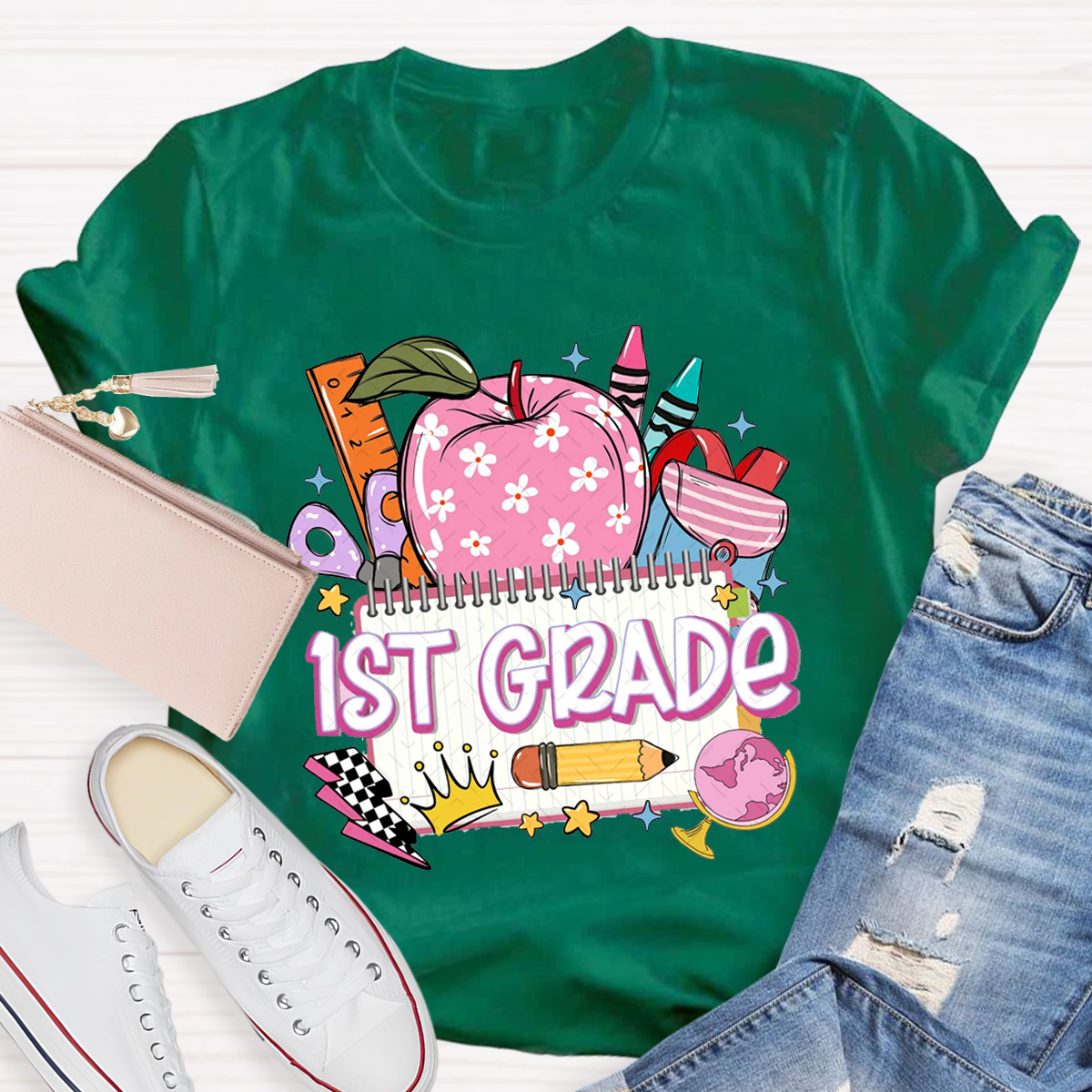 Personalized Team Grade Bright Dalmatian Dots Teacher T-shirt