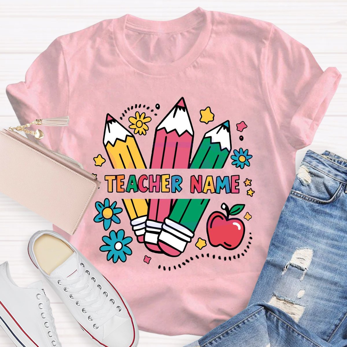 Personalized Teacher Name Kindergarten Pencil T-shirt