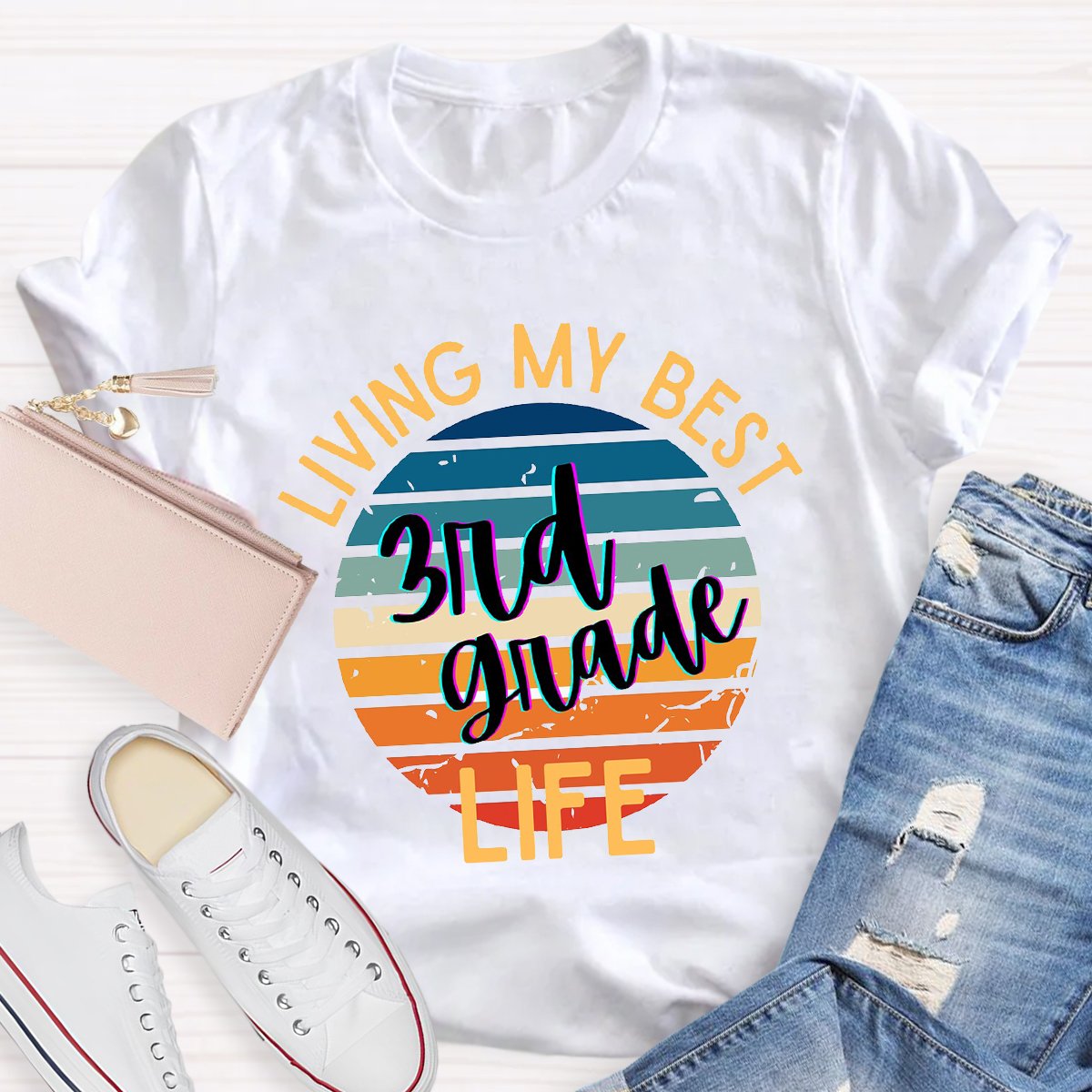 Personalized Living My Best 3nd Grade Life Teacher Shirt