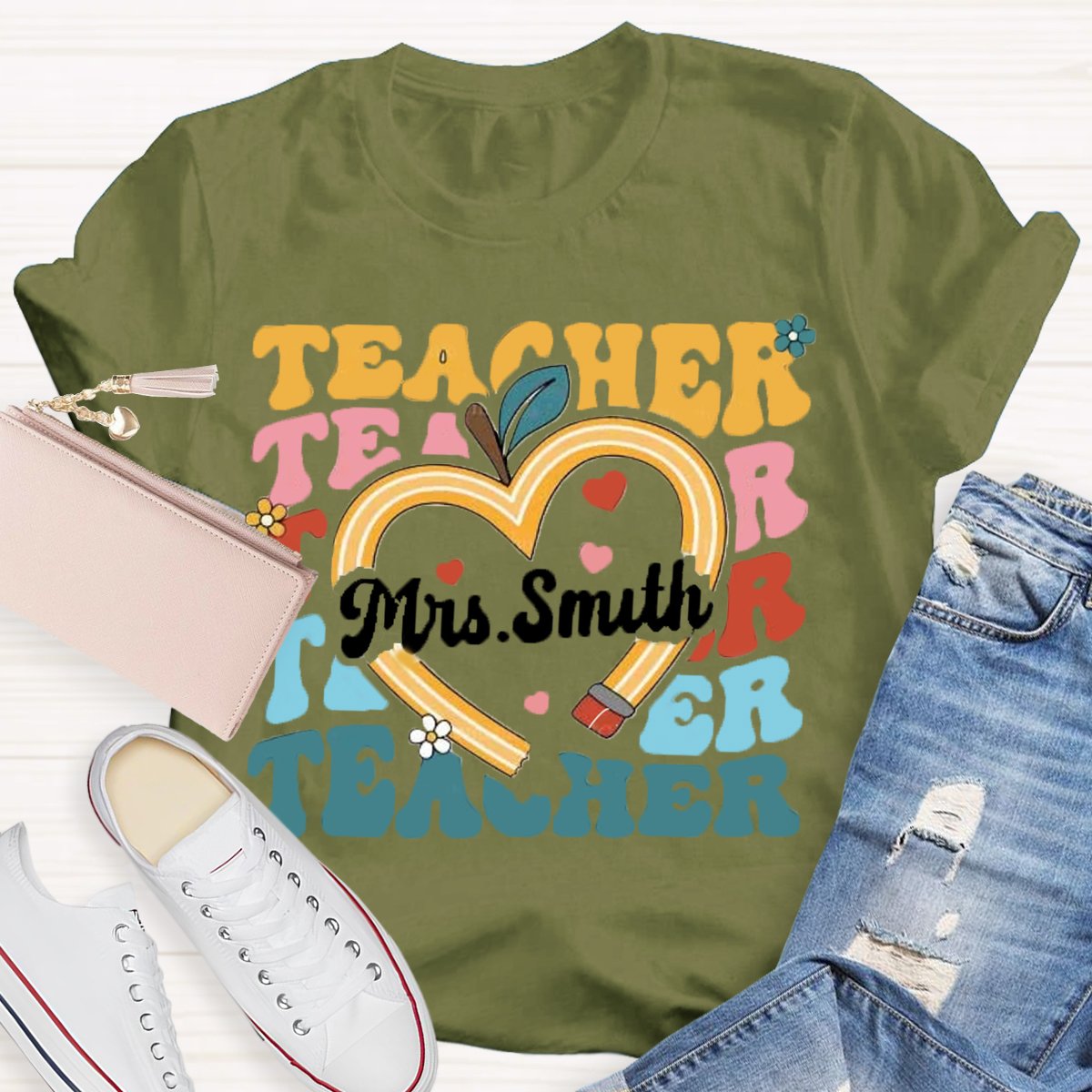 Personalized Name Pencil Apple Back To School Shirt