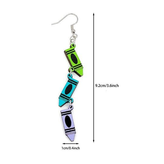 Multicolor Crayons Wooden Earrings Set