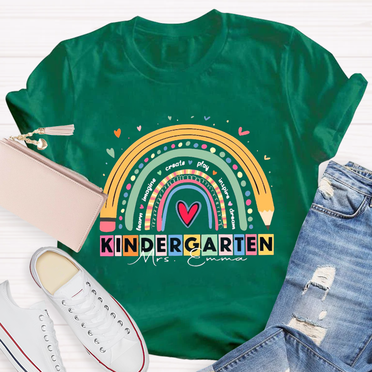 Personalized Your Grade And Name Rainbow Teacher T-shirt