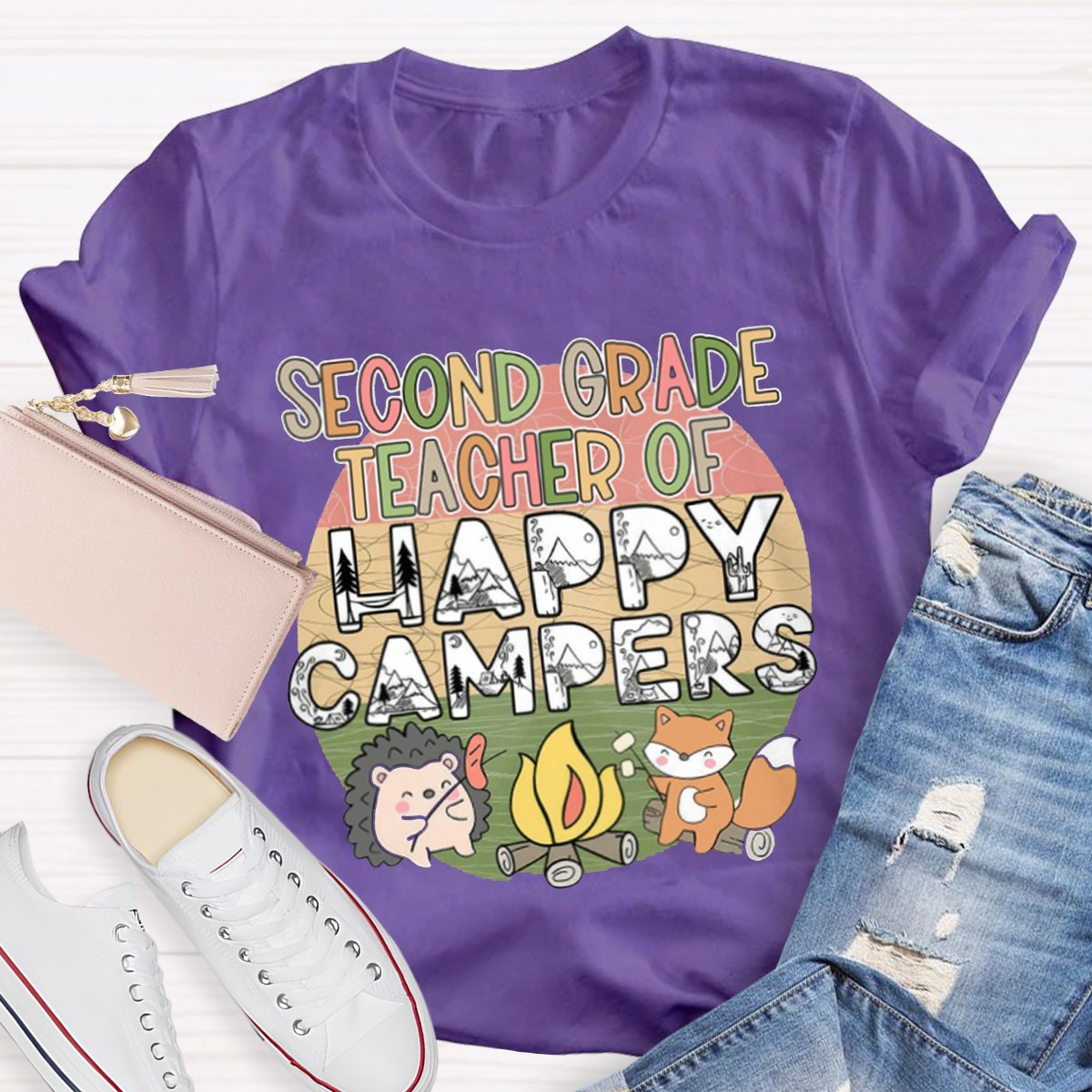 Personalized Second Grade Teacher Of Happy Campers Teacher Shirt