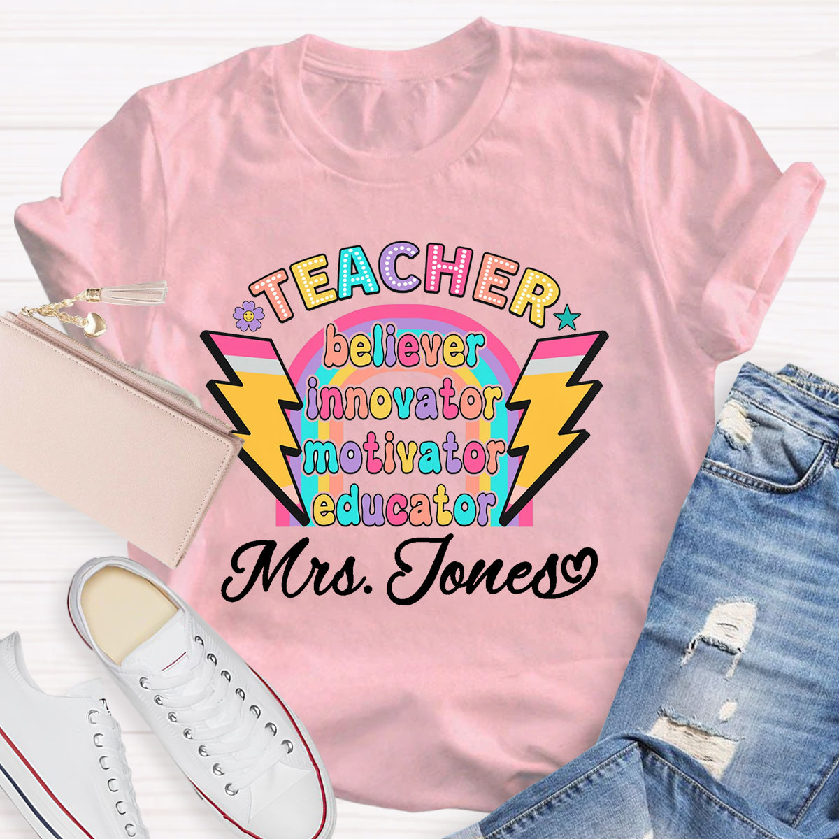 Personalized Name Teacher Believer Innovator Motivator T-Shirt