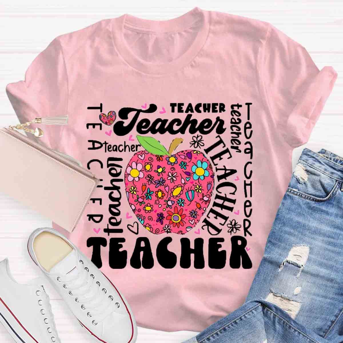 Teacher Apple Floral  T-Shirt