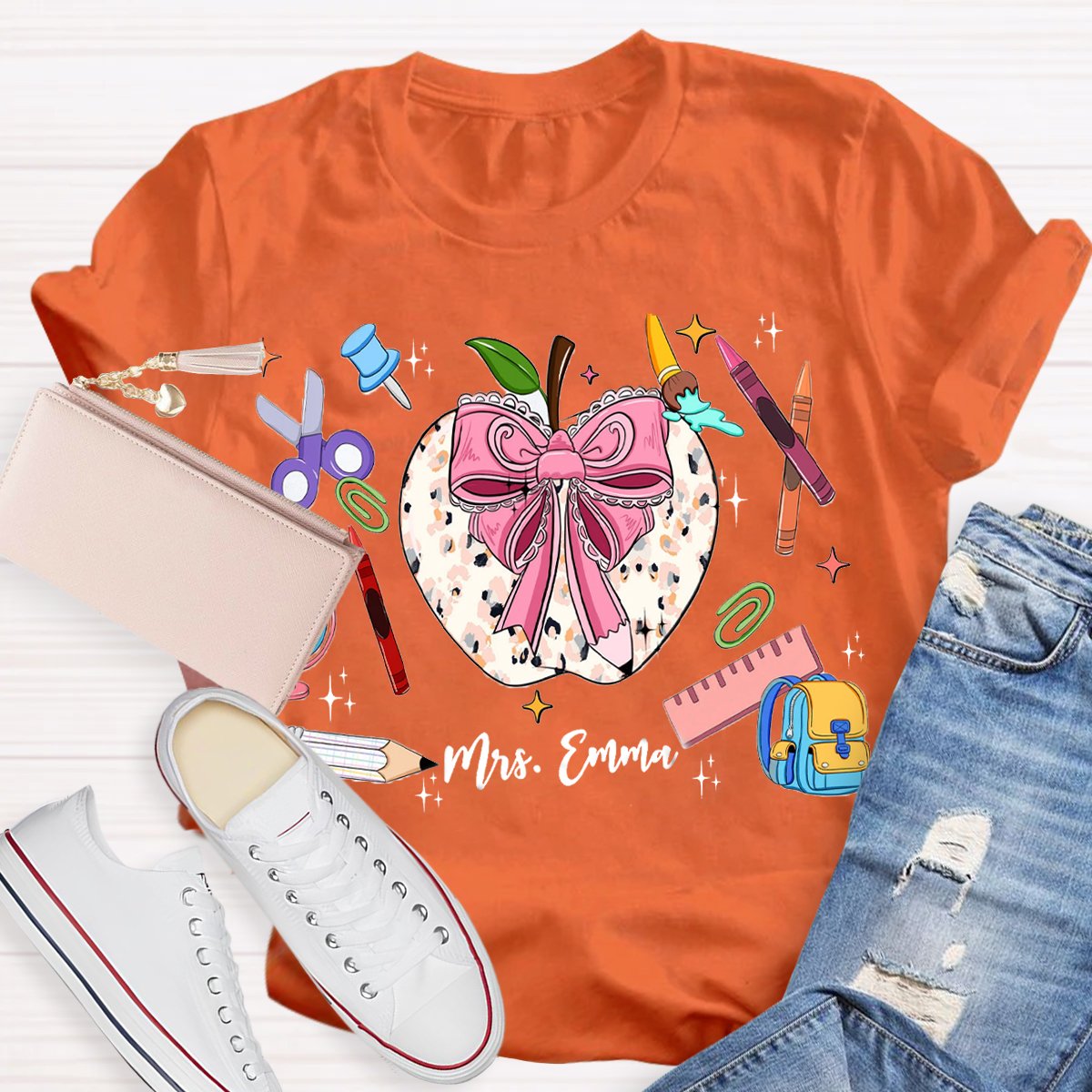 Personalized Name Back To School Apple Bag Teachers t-shirt