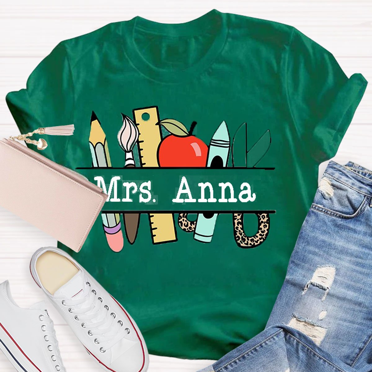 Personalized Teachers Name Text Letters Casual T-Shirt