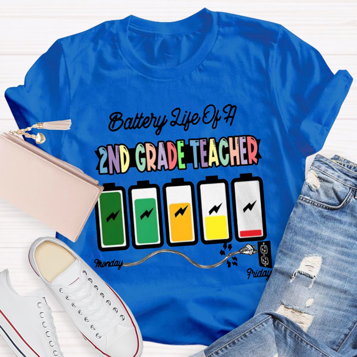 Personalized Battery Life Of A 2nd Grade Teacher Shirt