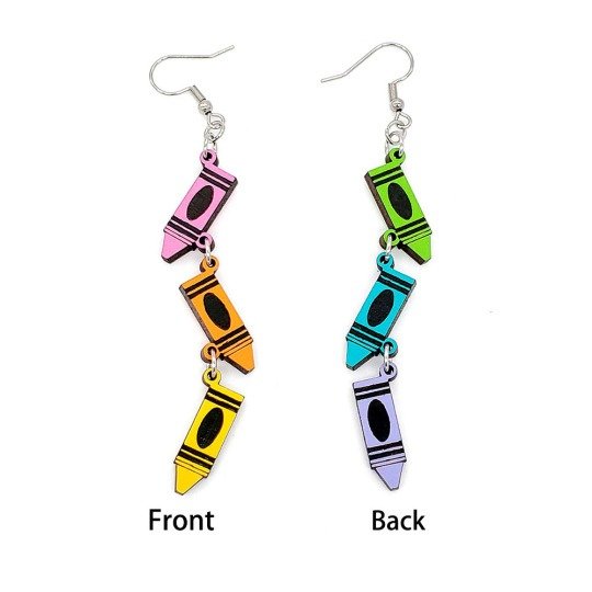 Multicolor Crayons Wooden Earrings Set