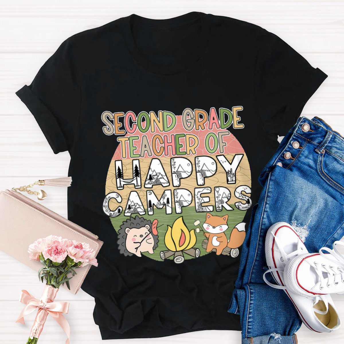 Personalized Second Grade Teacher Of Happy Campers Teacher Shirt