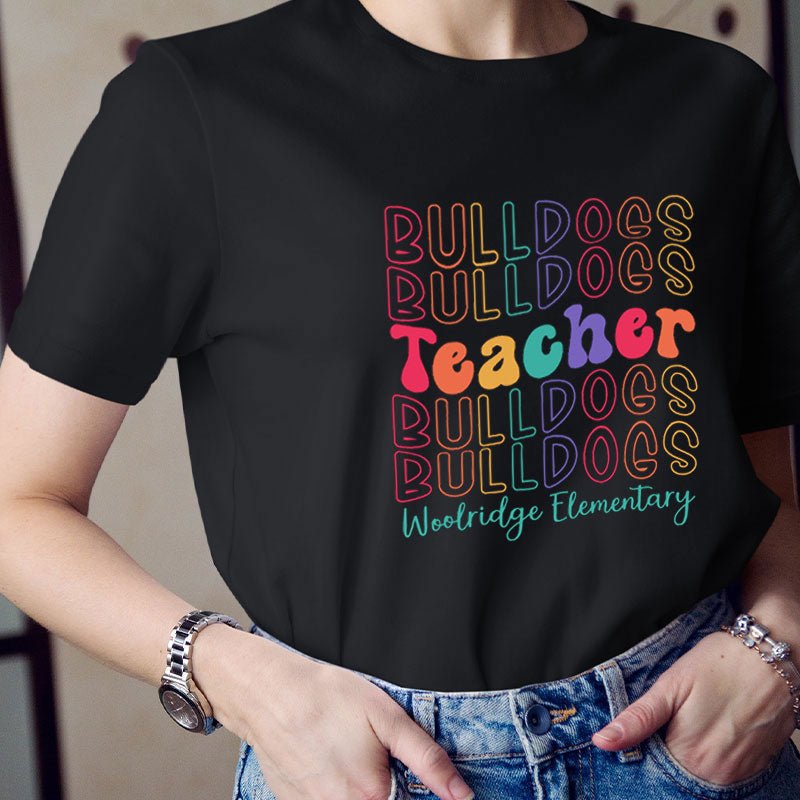 Personalized Mascot Colored Letters Teacher T-Shirt