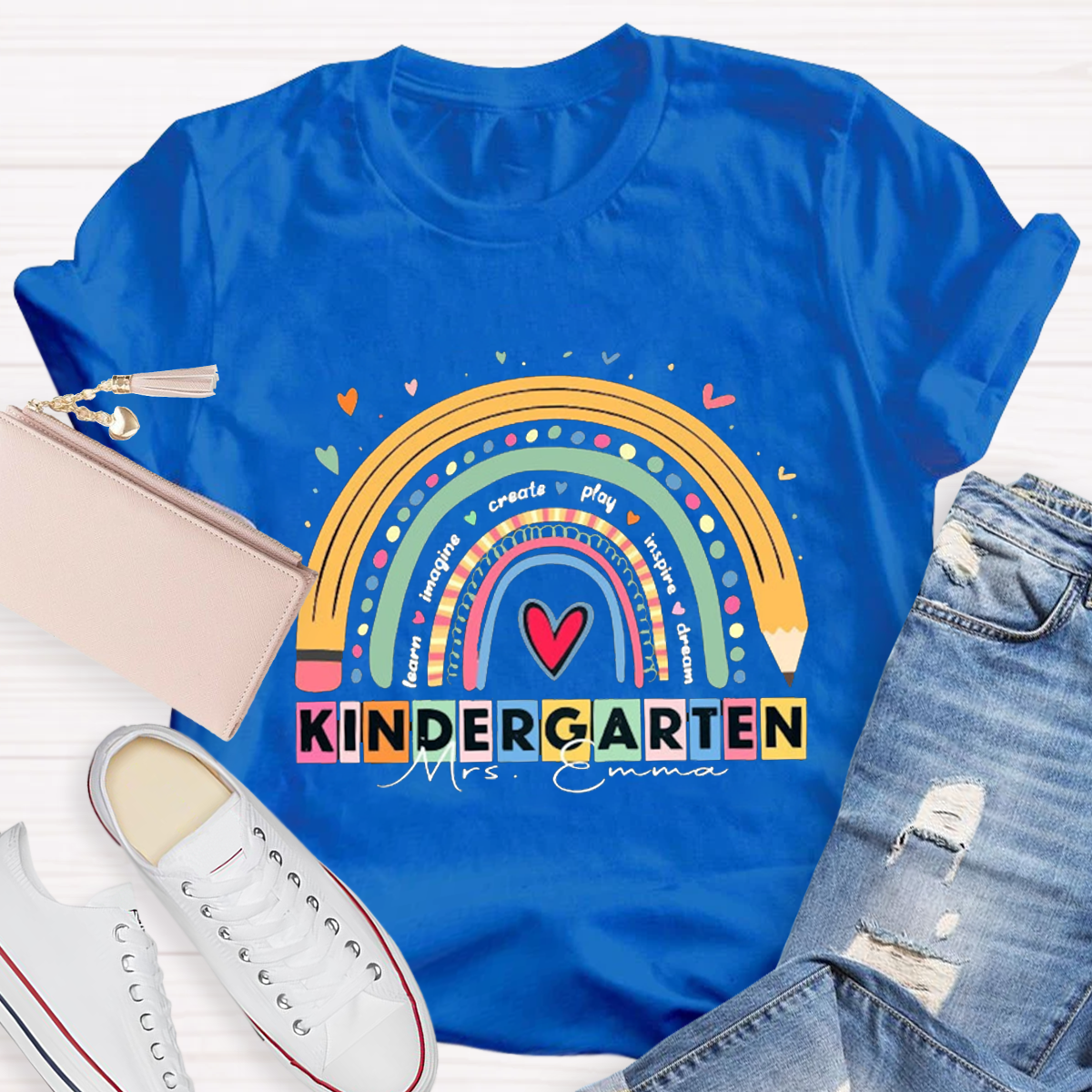 Personalized Your Grade And Name Rainbow Teacher T-shirt