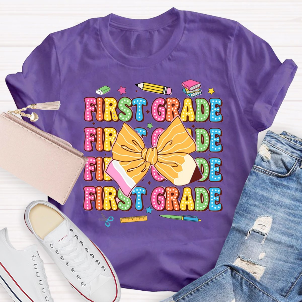 Personalized Grade Pencil Bow Back To School T-shirt