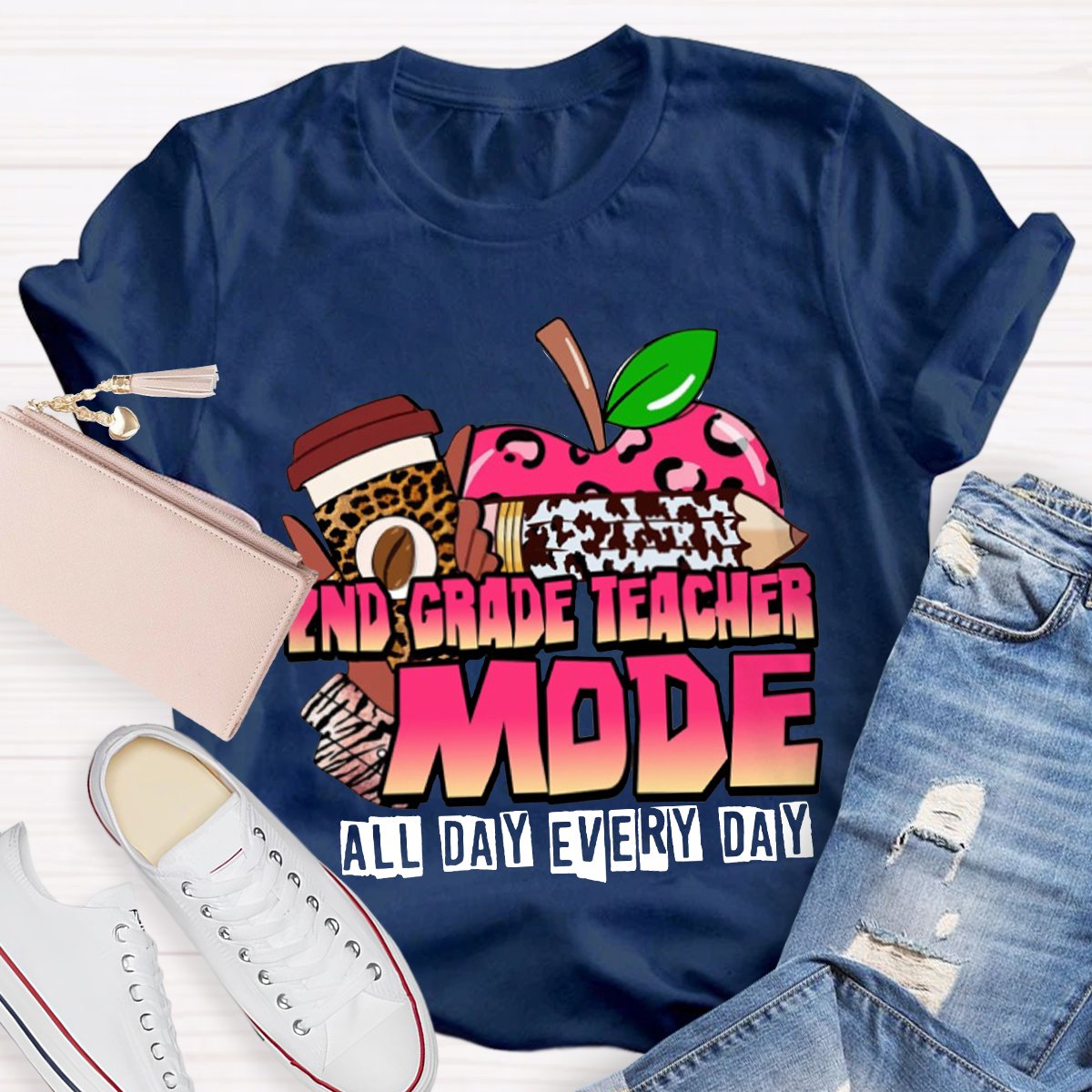 Personalized 2nd Grade Teacher Mode All Day Every Day Teacher Shirt