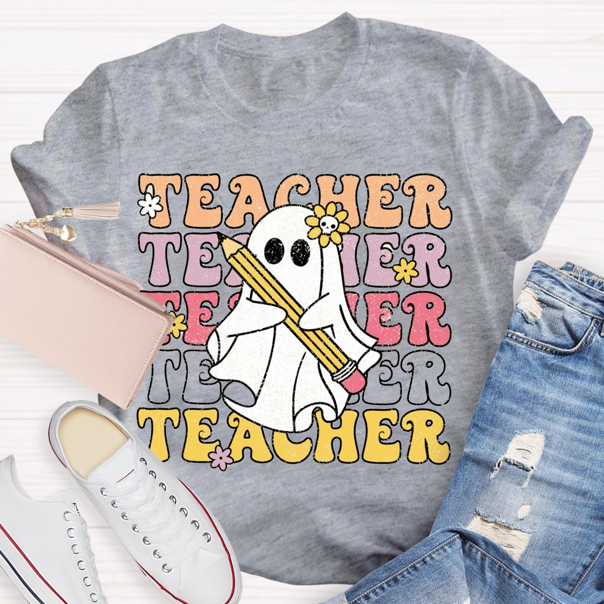 Halloween Spooky Cute Ghost Teacher Shirt