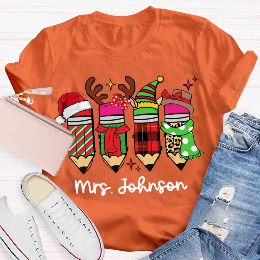 Personalized Name Christmas Pencil Design T-shirt