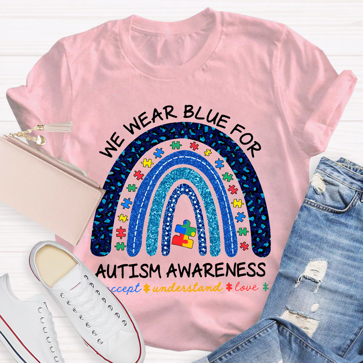 We Wear Blue For Autism Awareness Teacher T-Shirt