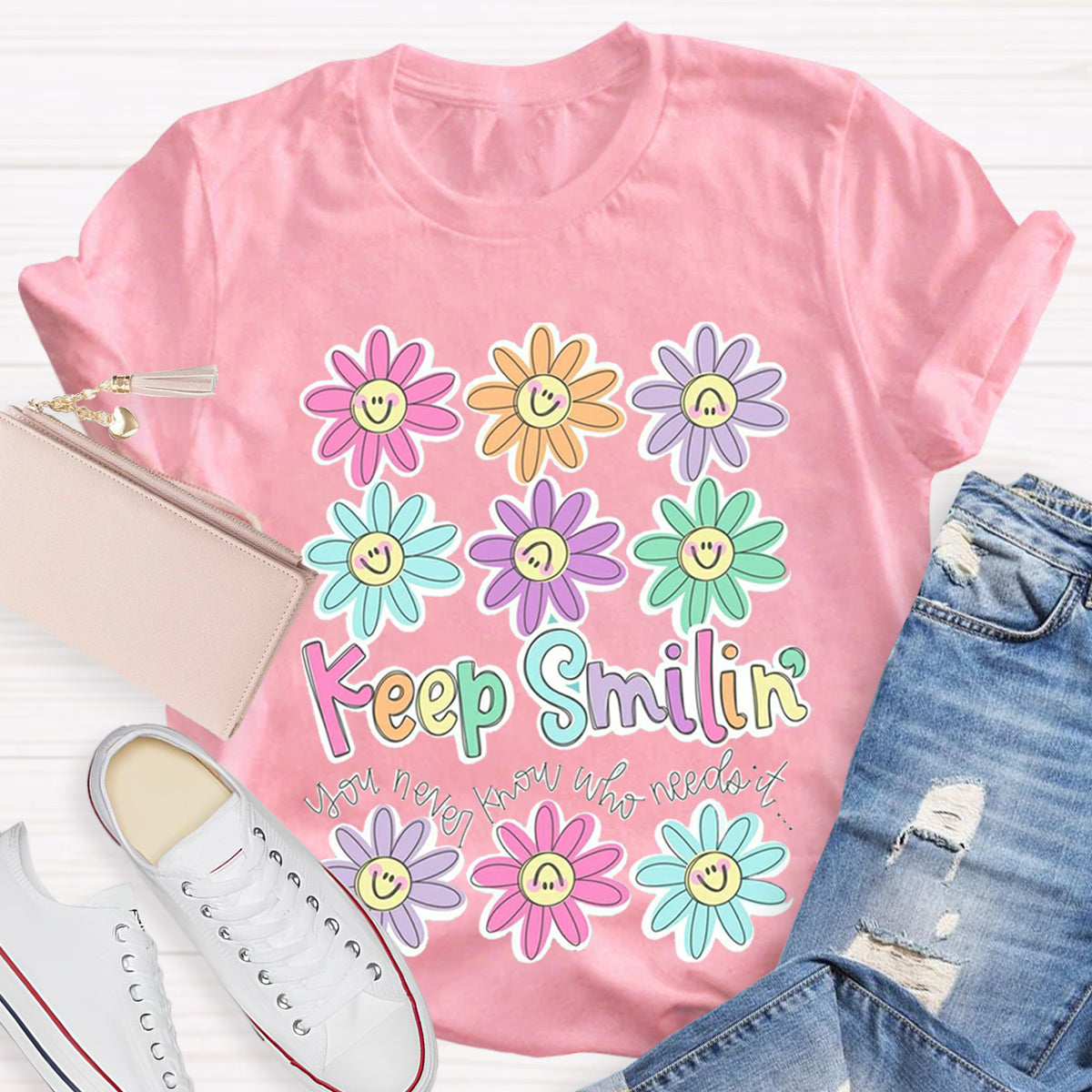 Cute Flower Face Teacher T-Shirt