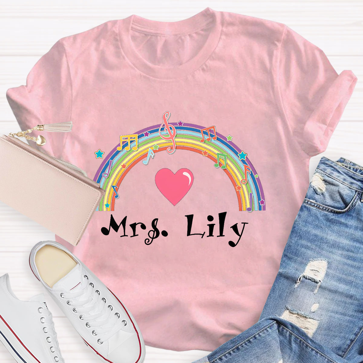 Personalized Music Teacher Name Rainbow T-Shirt