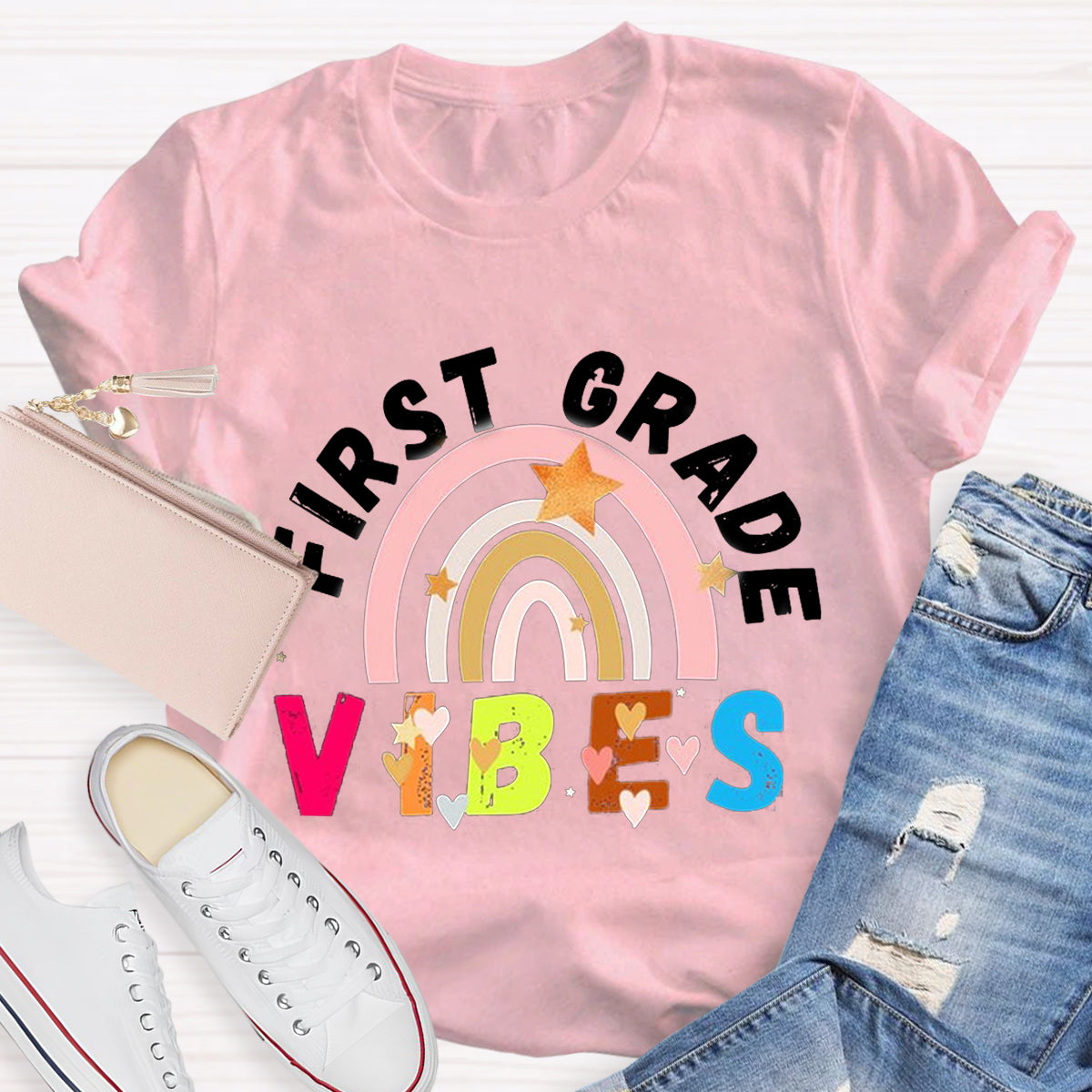 Personalized First Grade Vibes Teacher Shirt