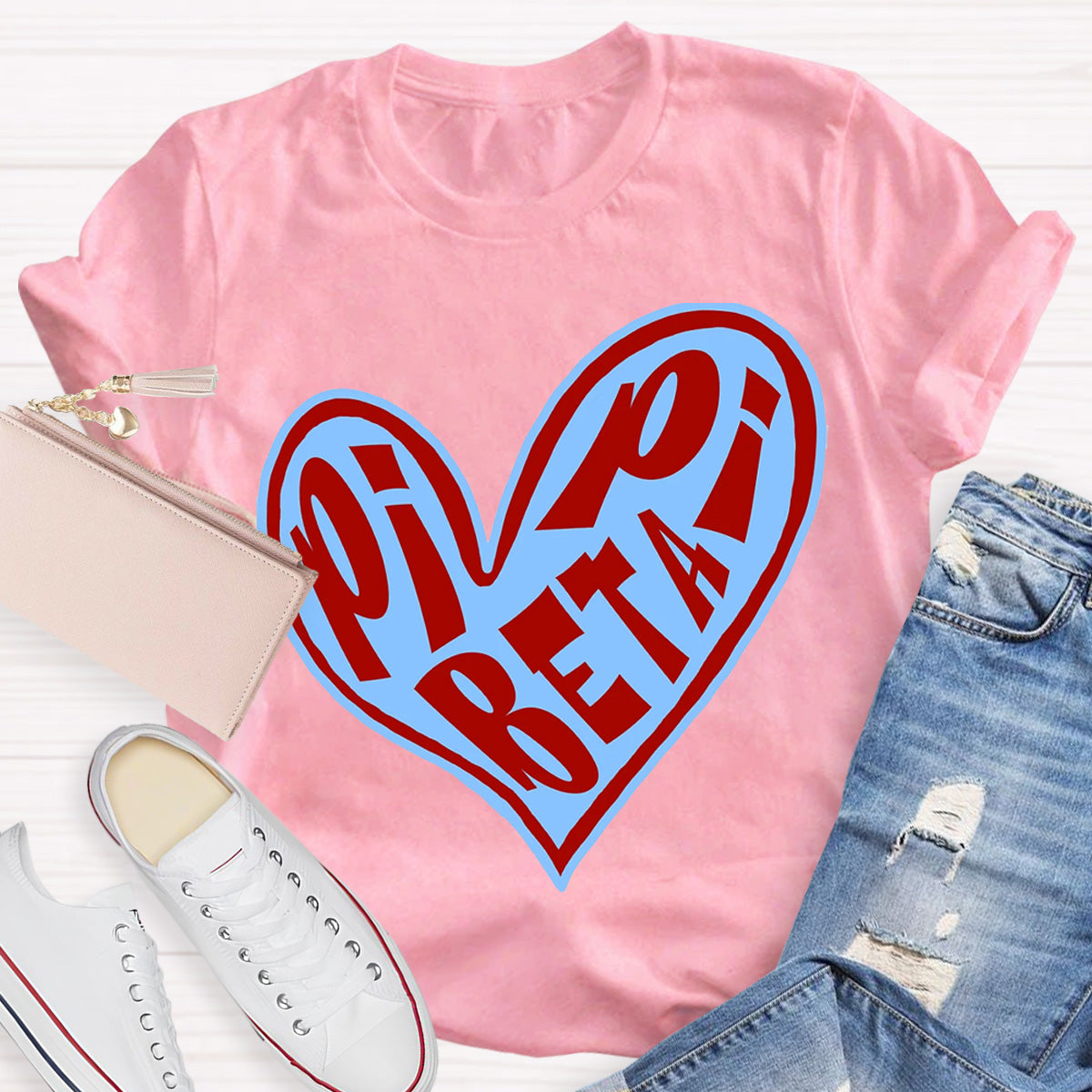 Pi Beta Pi Funky Heart Teacher T-Shirt