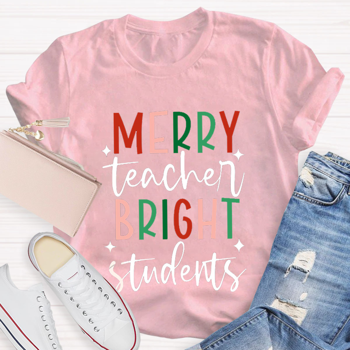 Merry Teacher Bright Students Christmas Teacher T-Shirt